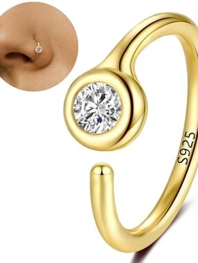14 KGold Dipped Clear Stone Hoop Nose Ring – Elegant S925 Design 20 Gauge 8 Mm